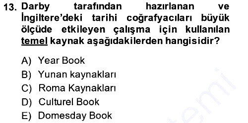 Tarihi Coğrafya 2014-2015 Ara Sınav - 13. soru