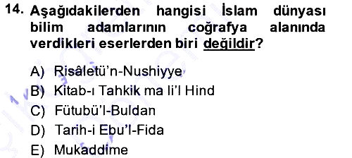 Tarihi Coğrafya 2014-2015 Ara Sınav - 14. soru