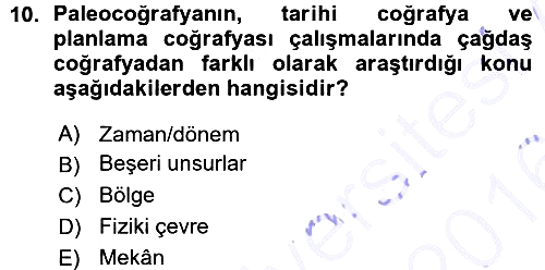 Tarihi Coğrafya 2015-2016 Ara Sınav - 10. soru