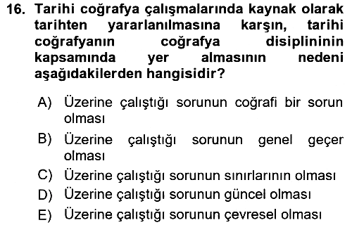 Tarihi Coğrafya 2015-2016 Ara Sınav - 16. soru