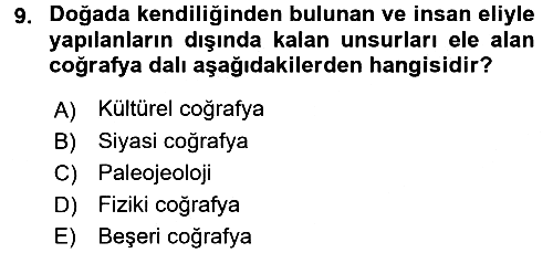 Tarihi Coğrafya 2016-2017 Ara Sınav - 9. soru