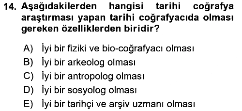 Tarihi Coğrafya 2017-2018 Ara Sınav - 14. soru