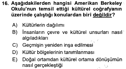Tarihi Coğrafya 2017-2018 Ara Sınav - 16. soru