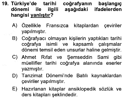 Tarihi Coğrafya 2018-2019 Ara Sınav - 19. soru