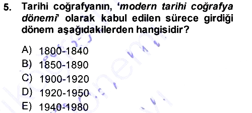 Tarihi Coğrafya 2013-2014 Dönem Sonu Sınavı - 5. soru