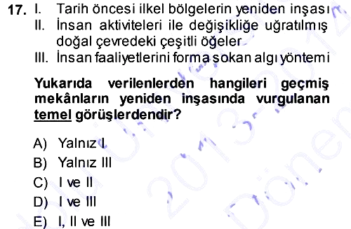 Tarihi Coğrafya 2013-2014 Dönem Sonu Sınavı - 17. soru