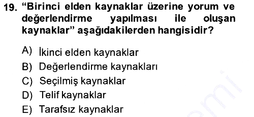 Tarihi Coğrafya 2013-2014 Dönem Sonu Sınavı - 19. soru