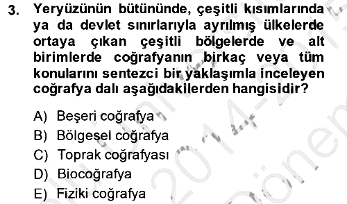 Tarihi Coğrafya 2014-2015 Dönem Sonu Sınavı - 3. soru