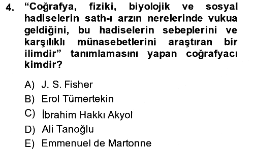 Tarihi Coğrafya 2014-2015 Dönem Sonu Sınavı - 4. soru