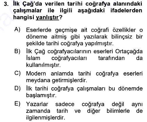 Tarihi Coğrafya 2015-2016 Dönem Sonu Sınavı - 3. soru