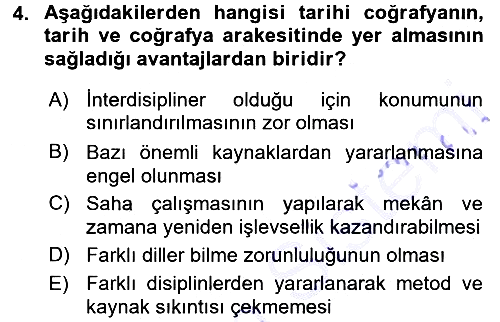 Tarihi Coğrafya 2015-2016 Dönem Sonu Sınavı - 4. soru