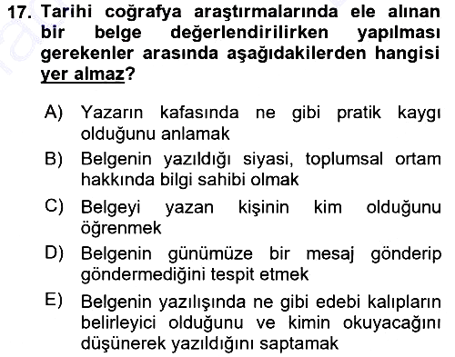 Tarihi Coğrafya 2015-2016 Dönem Sonu Sınavı - 17. soru
