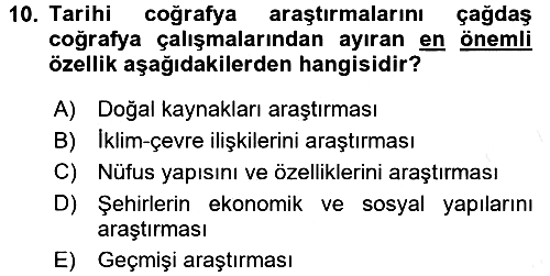 Tarihi Coğrafya 2015-2016 Tek Ders Sınavı - 10. soru