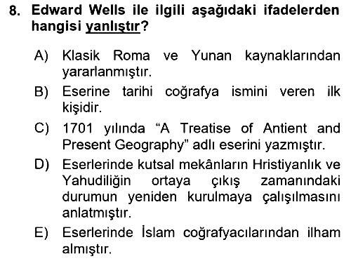 Tarihi Coğrafya 2024-2025 Yaz Okulu Sınavı - 8. soru