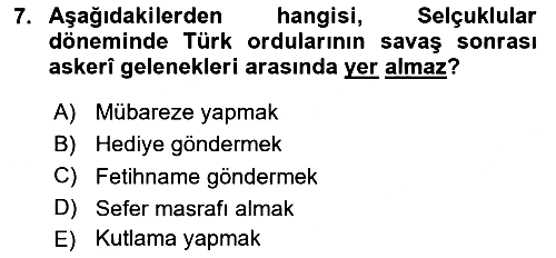 Türk Askeri Teşkilat Tarihi 2024-2025 Ara Sınav - 7. soru