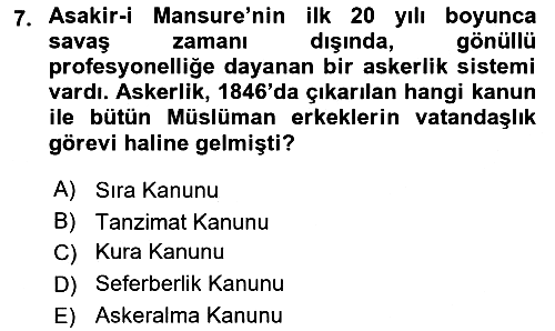 Türk Askeri Teşkilat Tarihi 2024-2025 Dönem Sonu Sınavı - 7. soru