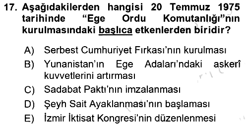 Türk Askeri Teşkilat Tarihi 2024-2025 Dönem Sonu Sınavı - 17. soru