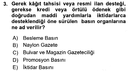 Türk Basın Tarihi 2017-2018 3 Ders Sınavı - 3. soru
