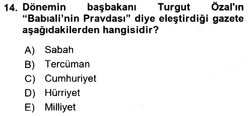 Türk Basın Tarihi 2017-2018 3 Ders Sınavı - 14. soru