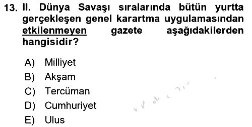 Türk Basın Tarihi 2018-2019 3 Ders Sınavı - 13. soru