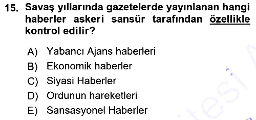 Türk Basın Tarihi 2015-2016 Ara Sınav - 15. soru
