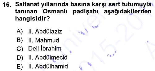 Türk Basın Tarihi 2015-2016 Ara Sınav - 16. soru