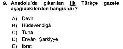 Türk Basın Tarihi 2016-2017 Ara Sınav - 9. soru