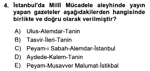 Türk Basın Tarihi 2018-2019 Ara Sınav - 4. soru