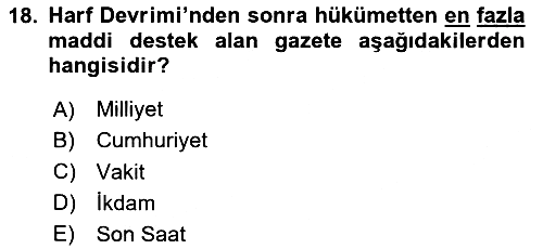 Türk Basın Tarihi 2024-2025 Ara Sınav - 18. soru