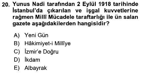 Türk Basın Tarihi 2024-2025 Ara Sınav - 20. soru