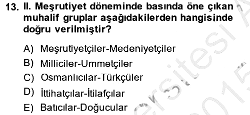 Türk Basın Tarihi 2014-2015 Dönem Sonu Sınavı - 13. soru
