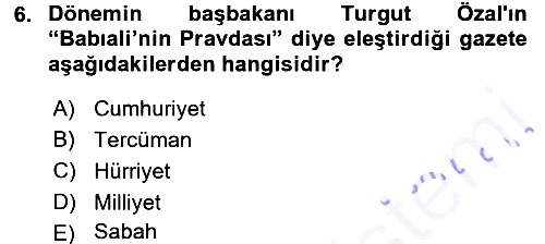 Türk Basın Tarihi 2015-2016 Dönem Sonu Sınavı - 6. soru
