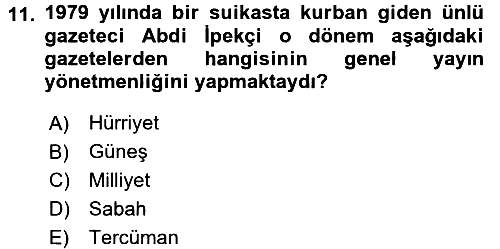 Türk Basın Tarihi 2015-2016 Dönem Sonu Sınavı - 11. soru