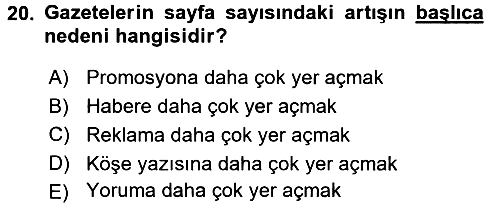 Türk Basın Tarihi 2015-2016 Dönem Sonu Sınavı - 20. soru