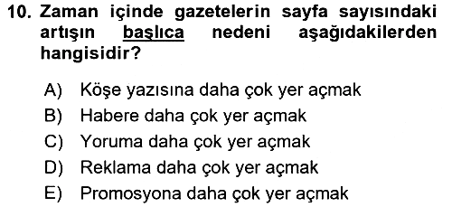 Türk Basın Tarihi 2017-2018 Dönem Sonu Sınavı - 10. soru