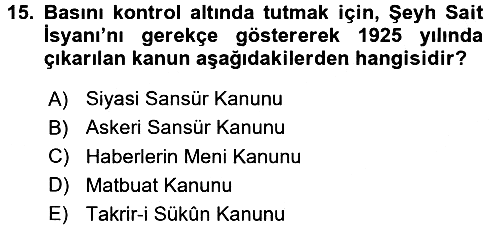 Türk Basın Tarihi 2017-2018 Dönem Sonu Sınavı - 15. soru