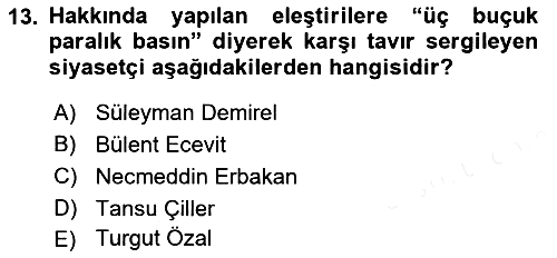 Türk Basın Tarihi 2018-2019 Dönem Sonu Sınavı - 13. soru