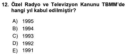 Türk Basın Tarihi 2019-2020 Dönem Sonu Sınavı - 12. soru