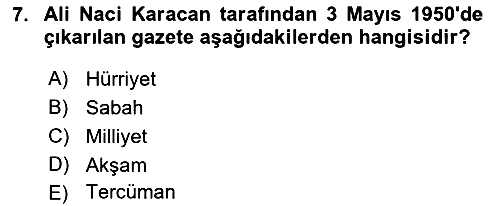 Türk Basın Tarihi 2022-2023 Dönem Sonu Sınavı - 7. soru