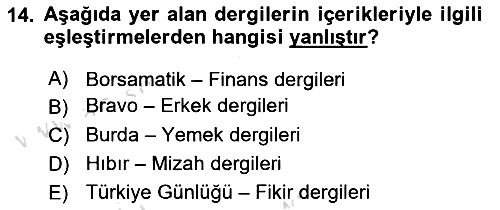 Türk Basın Tarihi 2024-2025 Dönem Sonu Sınavı - 14. soru