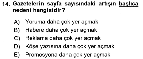 Türk Basın Tarihi 2015-2016 Tek Ders Sınavı - 14. soru