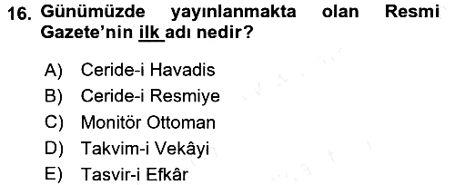 Türk Basın Tarihi 2015-2016 Tek Ders Sınavı - 16. soru