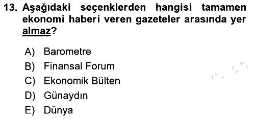 Türk Basın Tarihi 2020-2021 Yaz Okulu Sınavı - 13. soru