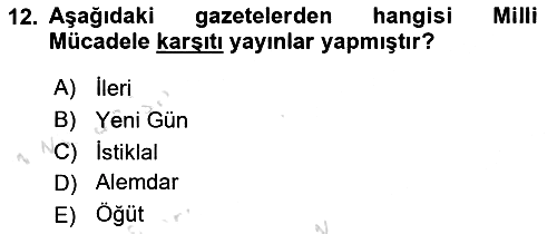 Türk Basın Tarihi 2022-2023 Yaz Okulu Sınavı - 12. soru