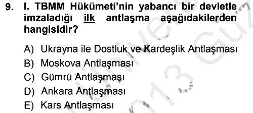 Türk Dış Politikası 1 2012-2013 Ara Sınav - 9. soru