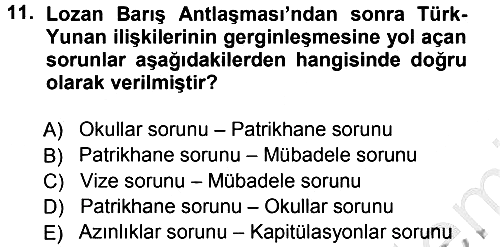 Türk Dış Politikası 1 2012-2013 Ara Sınav - 11. soru