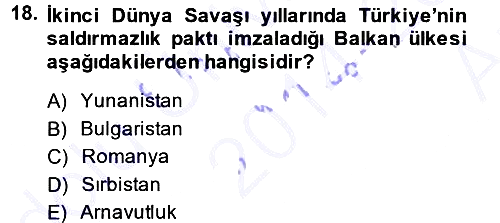 Türk Dış Politikası 1 2014-2015 Ara Sınav - 18. soru
