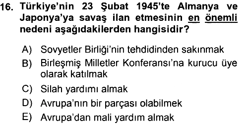 Türk Dış Politikası 1 2015-2016 Ara Sınav - 16. soru