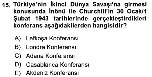 Türk Dış Politikası 1 2018-2019 Ara Sınav - 15. soru