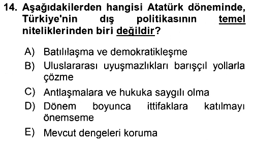 Türk Dış Politikası 1 2019-2020 Ara Sınav - 14. soru